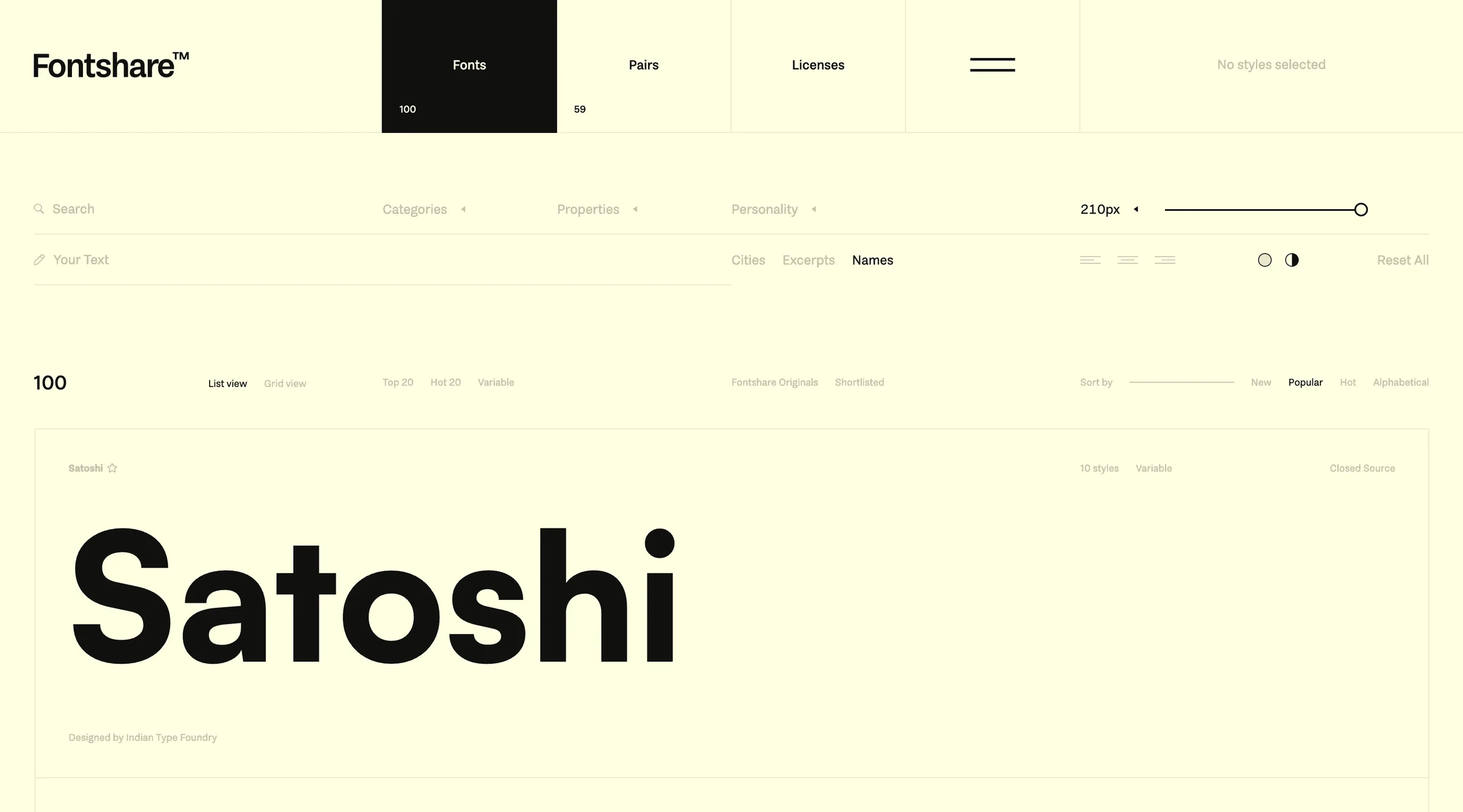 Fontshare, скриншот