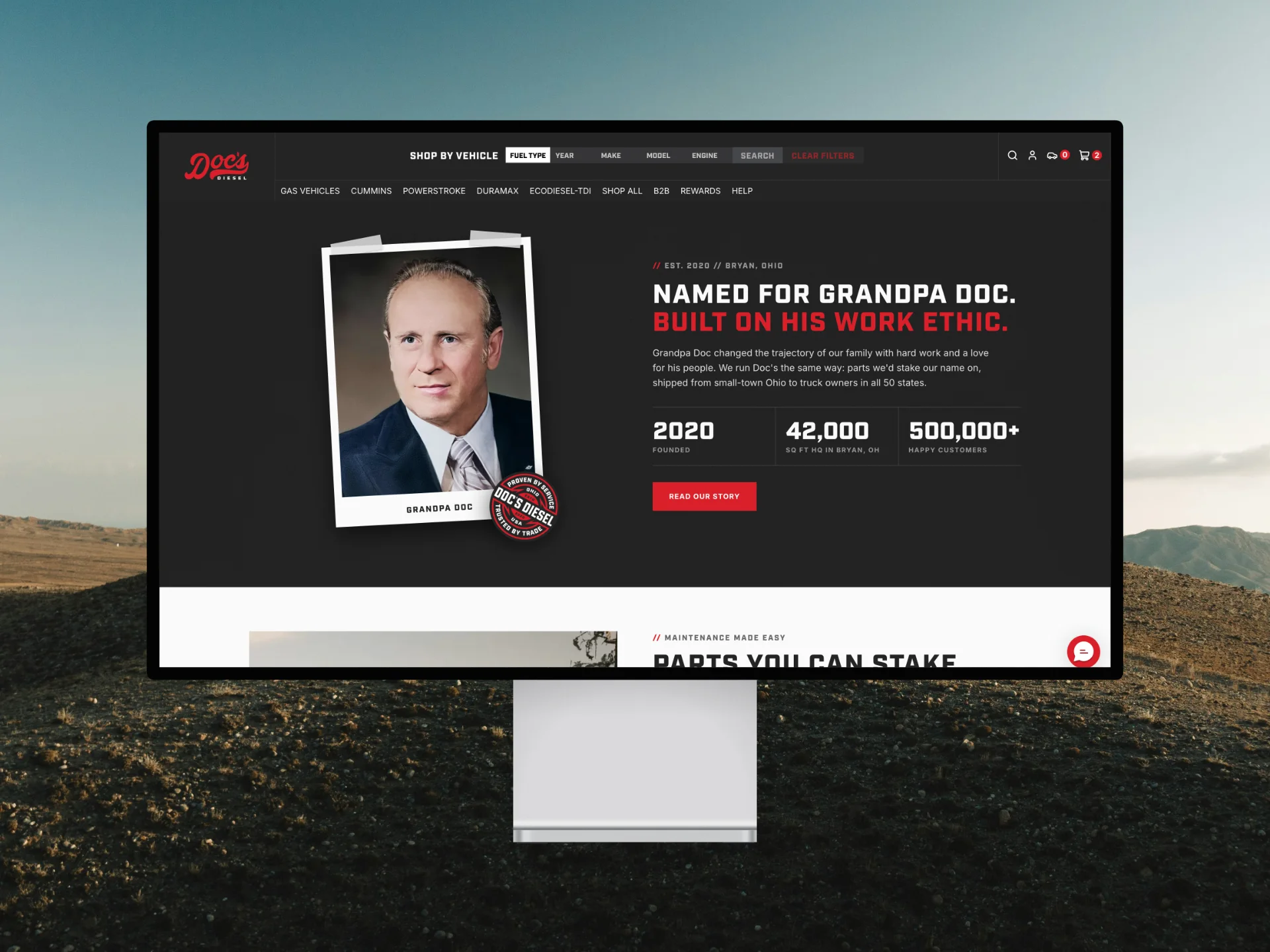 Doc's Diesel brand story page, built from a 14-brand competitor review