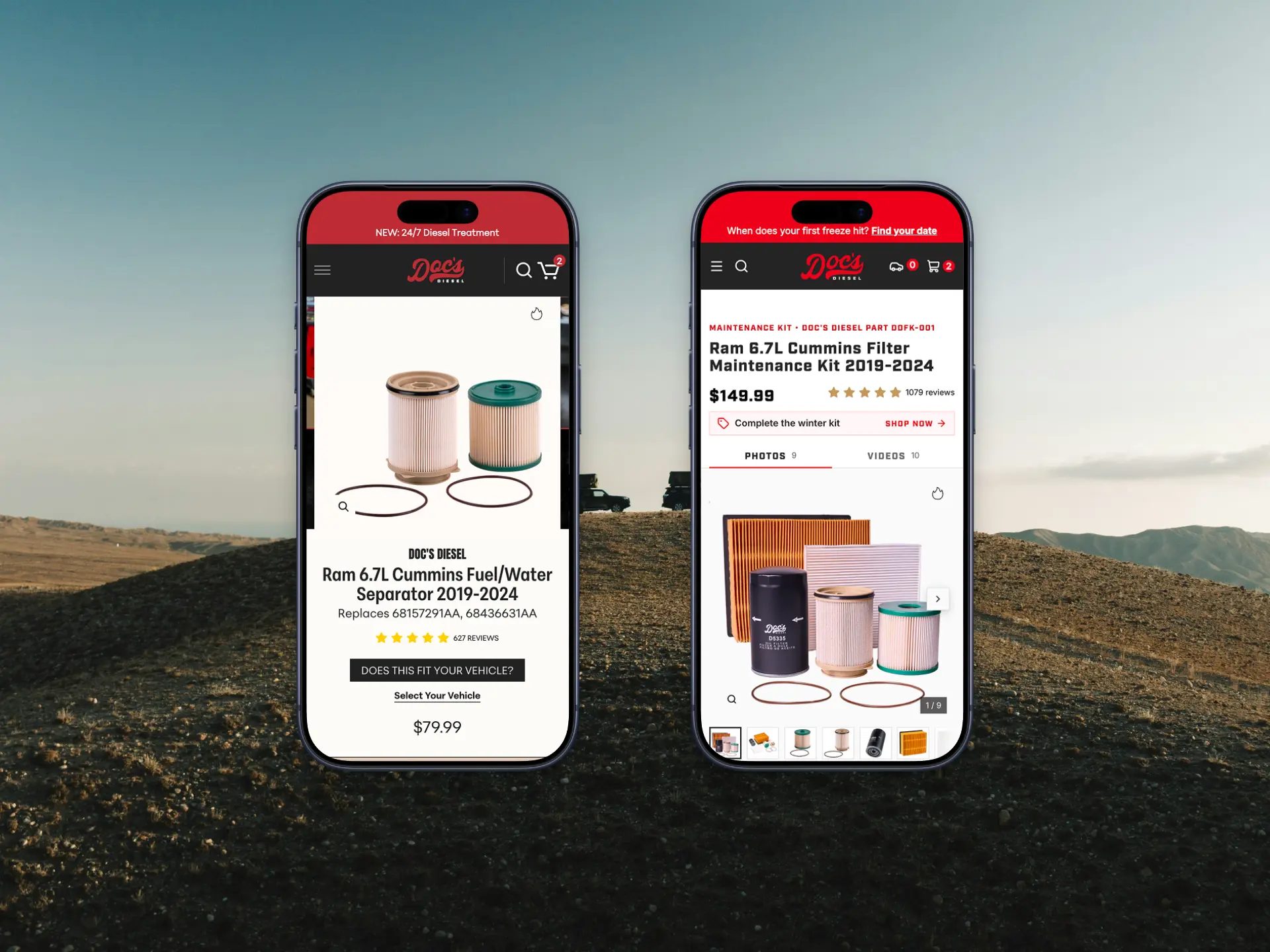 Product page on mobile, before and after